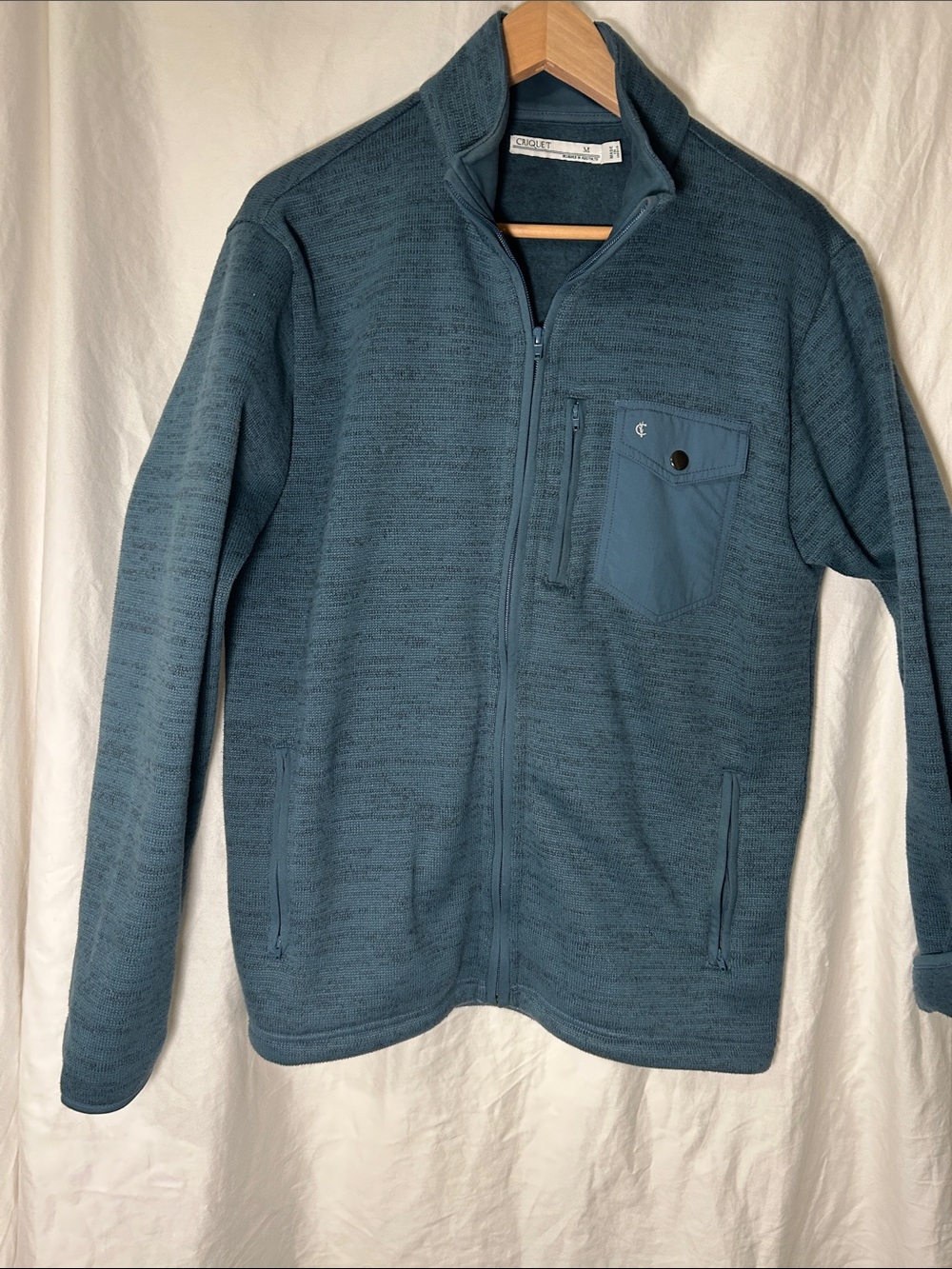 Criquet Heather Blue Full-Zip Men's Sweater Jacket - M